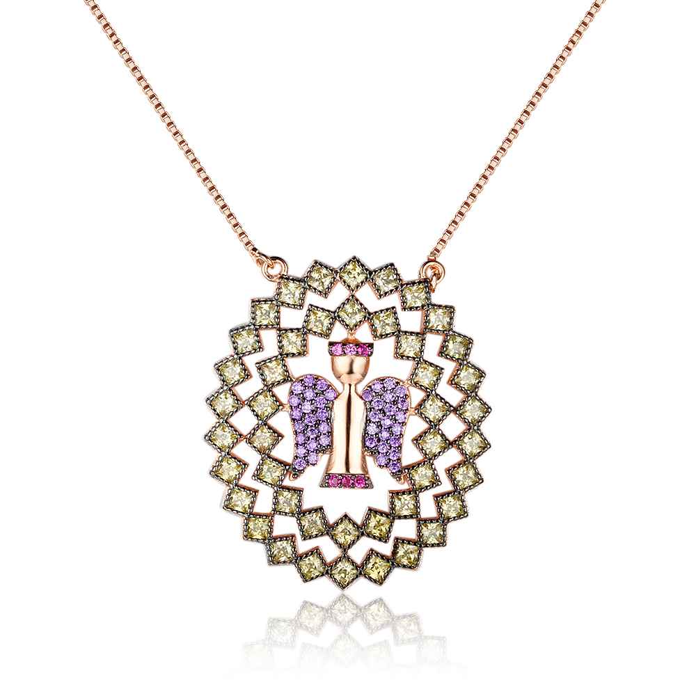 925 Sterling Silver Classic Choker Angel Pattern CZ Pendant Necklaces, Classic Choker Charming Gift for Women-Customized Jewel