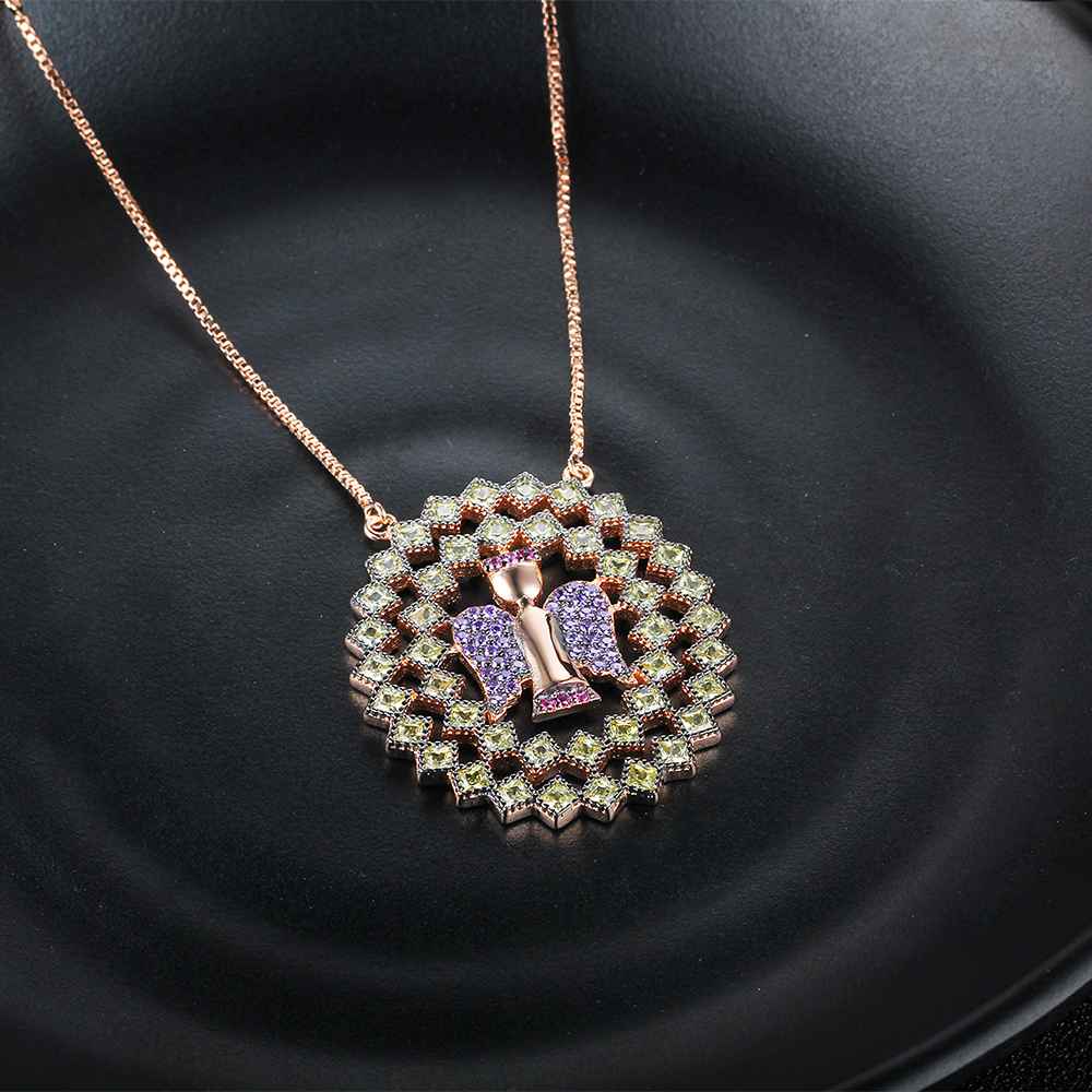 925 Sterling Silver Classic Choker Angel Pattern CZ Pendant Necklaces, Classic Choker Charming Gift for Women-Customized Jewel