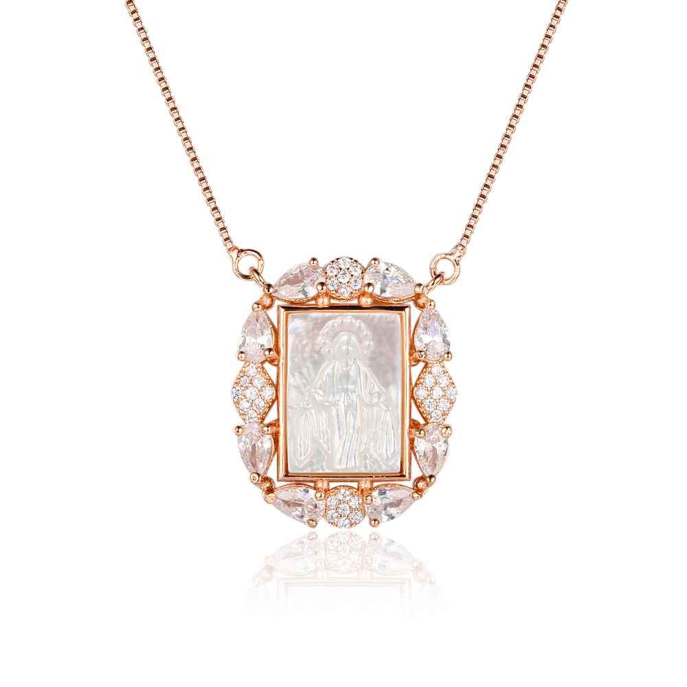 Personalized 925 Sterling Silver Unique Stone Deity Emboss Cubic Zirconia Necklaces, Trendy Gift for Women-Customized Jewel