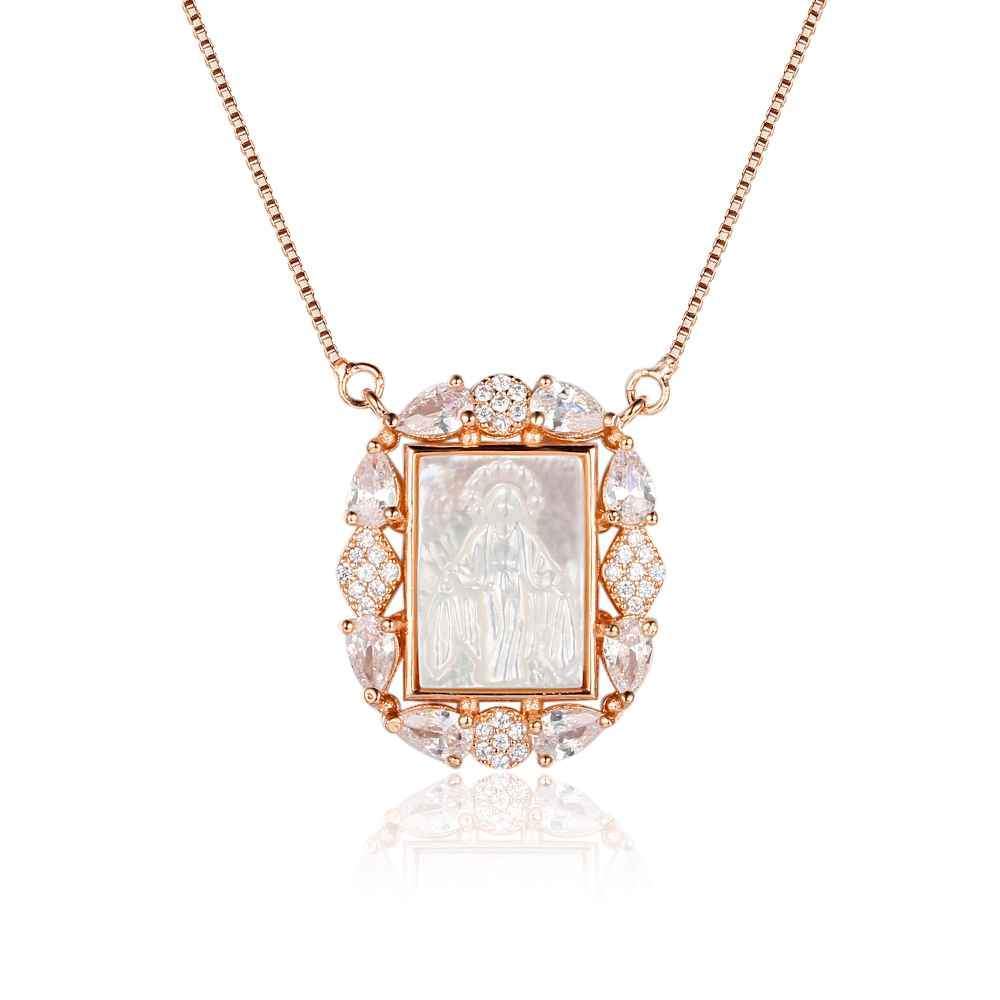 Personalized 925 Sterling Silver Unique Stone Deity Emboss Cubic Zirconia Necklaces, Trendy Gift for Women-Customized Jewel