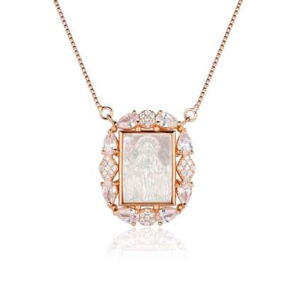 Personalized 925 Sterling Silver Unique Stone Deity Emboss Cubic Zirconia Necklaces, Trendy Gift for Women-Customized Jewel