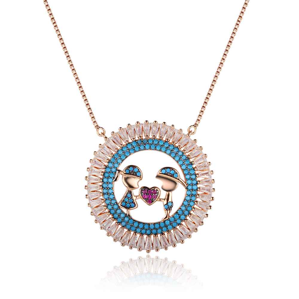 Cubic Zirconia Sterling Silver 925 Women Necklace with Boy Girl Pendant, Jewelry Gift for Ladies-Customized Jewel