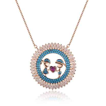 Cubic Zirconia Sterling Silver 925 Women Necklace with Boy Girl Pendant, Jewelry Gift for Ladies-Customized Jewel
