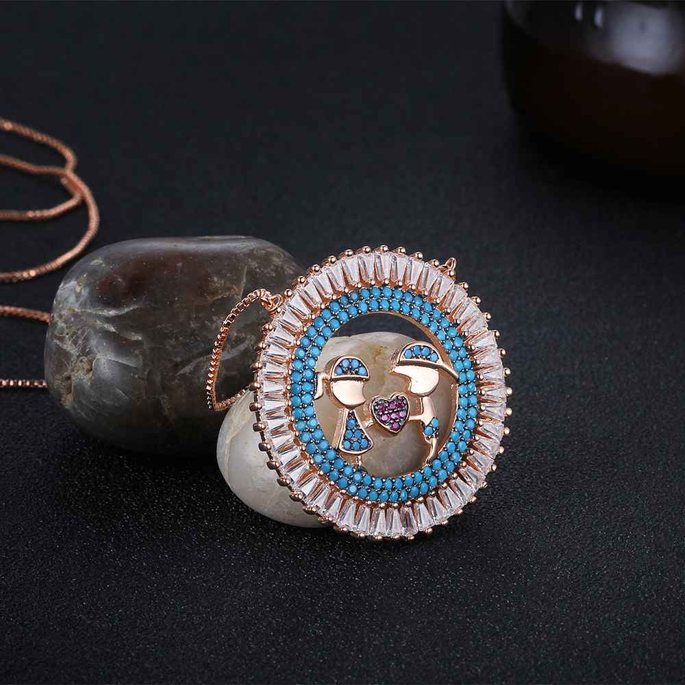 Cubic Zirconia Sterling Silver 925 Women Necklace with Boy Girl Pendant, Jewelry Gift for Ladies-Customized Jewel