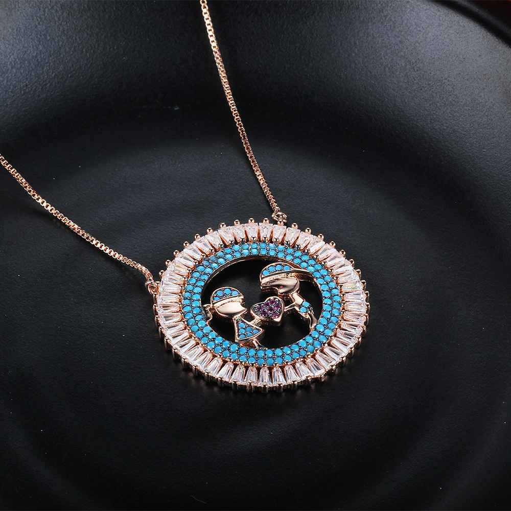 Cubic Zirconia Sterling Silver 925 Women Necklace with Boy Girl Pendant, Jewelry Gift for Ladies-Customized Jewel