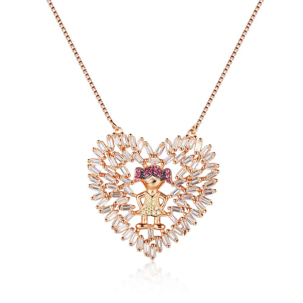 925 Sterling Silver Heart with Cute Girl Pattern Pendant Necklaces, Fashion Jewelry for Women-Customized Jewel