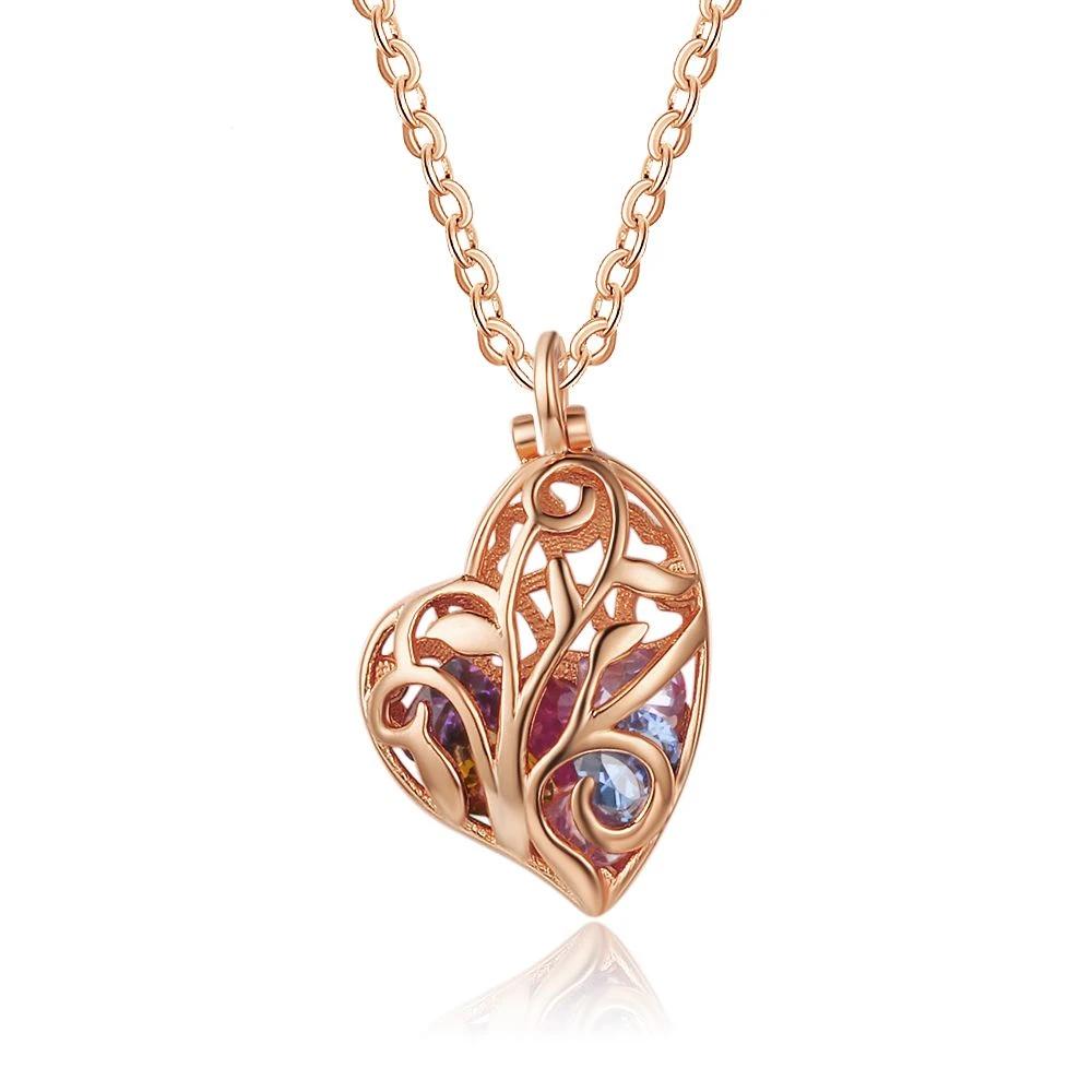 Heart Shape Hollow With Birthstone Personalized Gift Rose Gold Color 925 Sterling Silver Necklaces & Pendants-Customized Jewel
