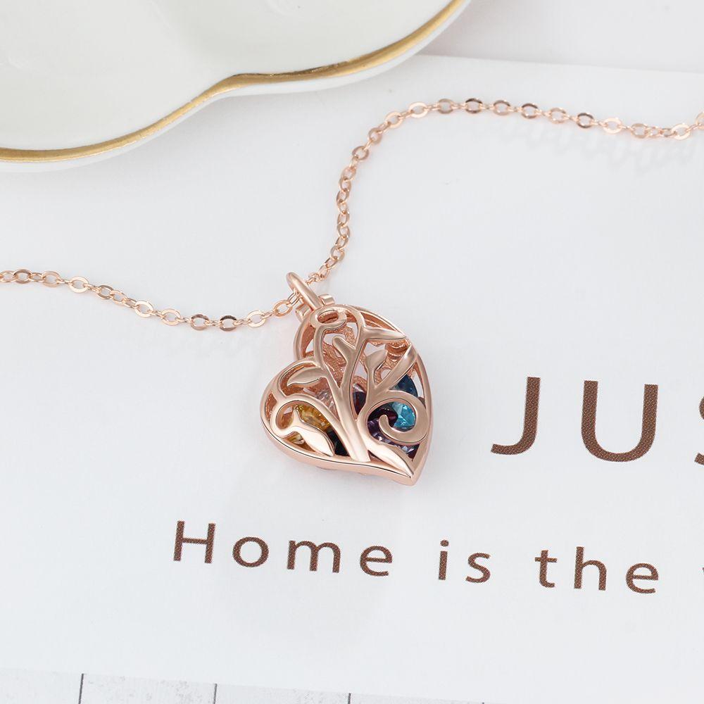 Heart Shape Hollow With Birthstone Personalized Gift Rose Gold Color 925 Sterling Silver Necklaces & Pendants-Customized Jewel