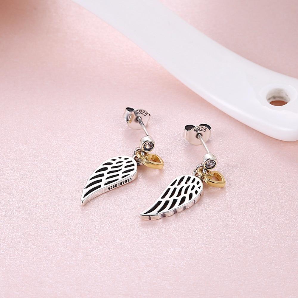 925 Sterling Silver Hollow Wing with Heart Dangling Stud Earrings, Trendy Party Jewelry for Women-Customized Jewel