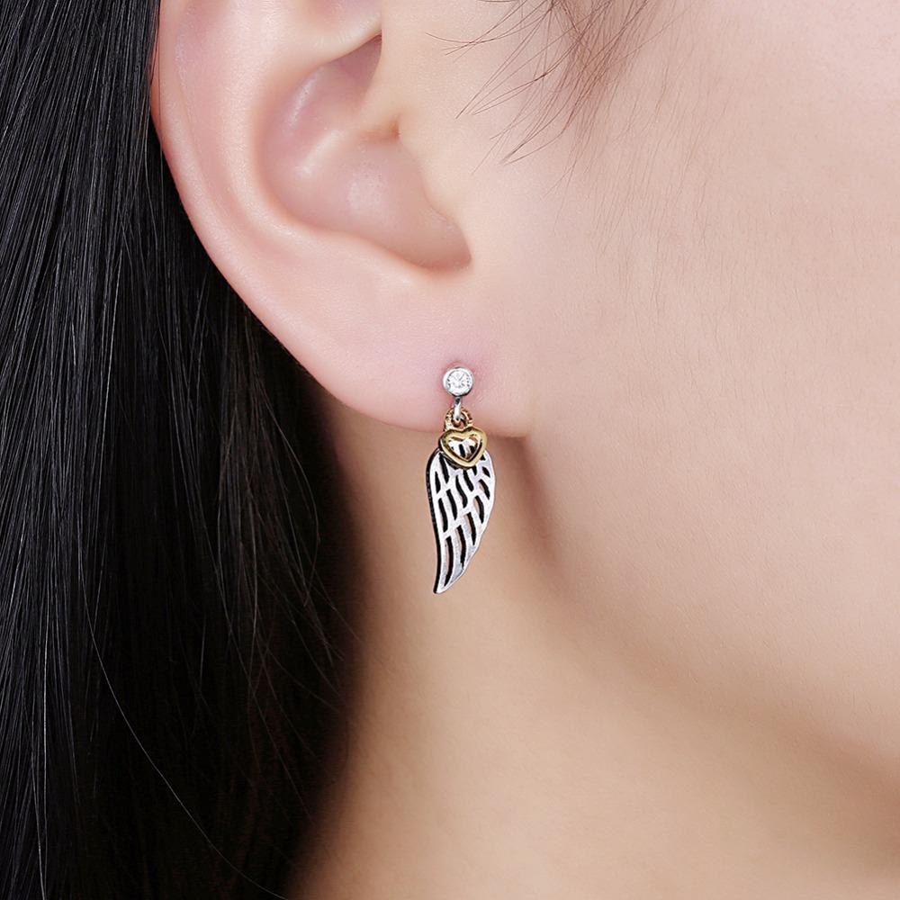 925 Sterling Silver Hollow Wing with Heart Dangling Stud Earrings, Trendy Party Jewelry for Women-Customized Jewel
