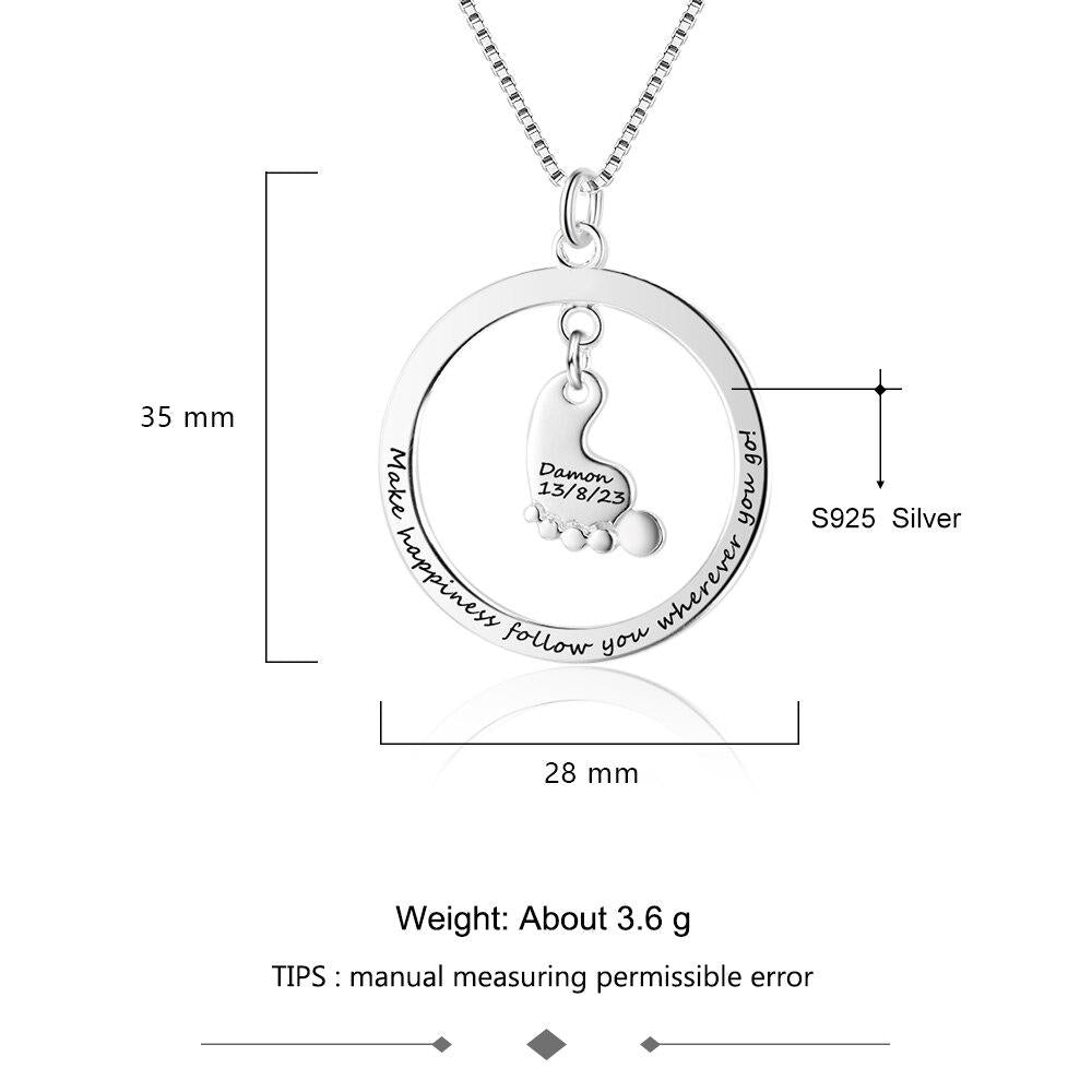 Personalized Women’s 925 Sterling Silver Name Necklace with Feet Shape Round Hollow Pendant, Trendy Fashion Jewelry for Girls-Customized Jewel