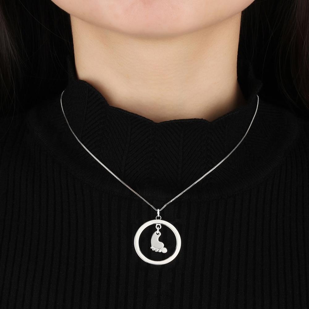 Personalized Women’s 925 Sterling Silver Name Necklace with Feet Shape Round Hollow Pendant, Trendy Fashion Jewelry for Girls-Customized Jewel