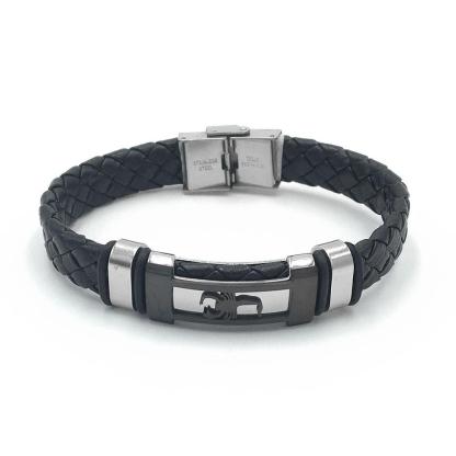 Trendy Genuine Leather Stainless Steel Bracelets for Men, Scorpio Design Plate Wristband, Jewelry Gift-Customized Jewel