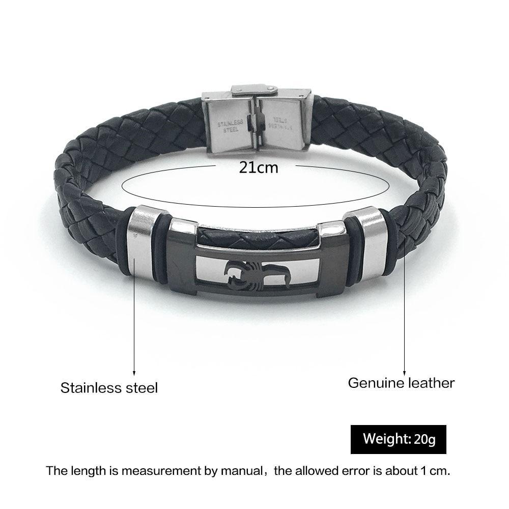 Trendy Genuine Leather Stainless Steel Bracelets for Men, Scorpio Design Plate Wristband, Jewelry Gift-Customized Jewel