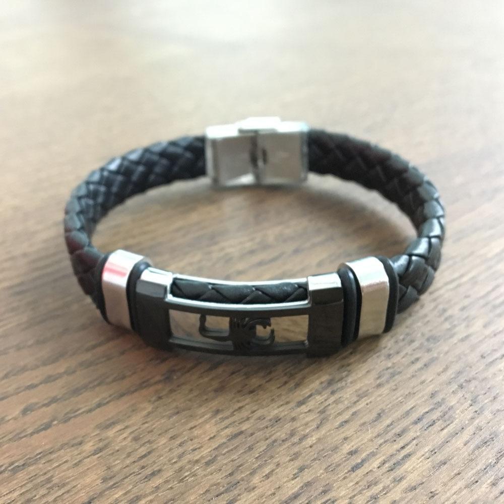 Trendy Genuine Leather Stainless Steel Bracelets for Men, Scorpio Design Plate Wristband, Jewelry Gift-Customized Jewel