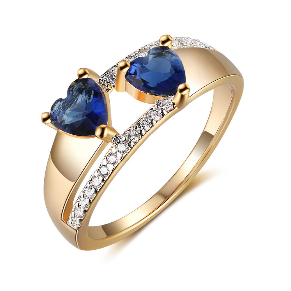 Copper Gold Blue Heart Cubic Zirconia Stone Rings, Trendy Fashion Jewelry Gift for Women-Customized Jewel