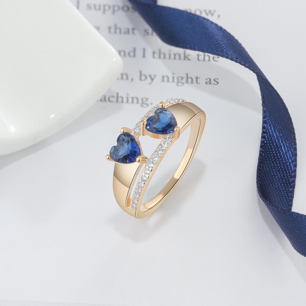 Copper Gold Blue Heart Cubic Zirconia Stone Rings, Trendy Fashion Jewelry Gift for Women-Customized Jewel