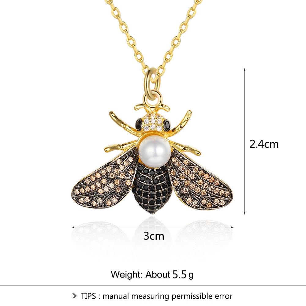 Fashionable Cubic Zirconia Pearl Jewelry Necklace with Bee Insect Pendant for Women-Customized Jewel