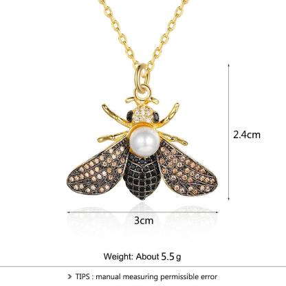 Fashionable Cubic Zirconia Pearl Jewelry Necklace with Bee Insect Pendant for Women-Customized Jewel