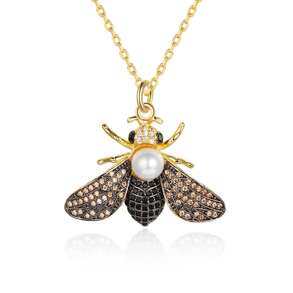 Fashionable Cubic Zirconia Pearl Jewelry Necklace with Bee Insect Pendant for Women-Customized Jewel