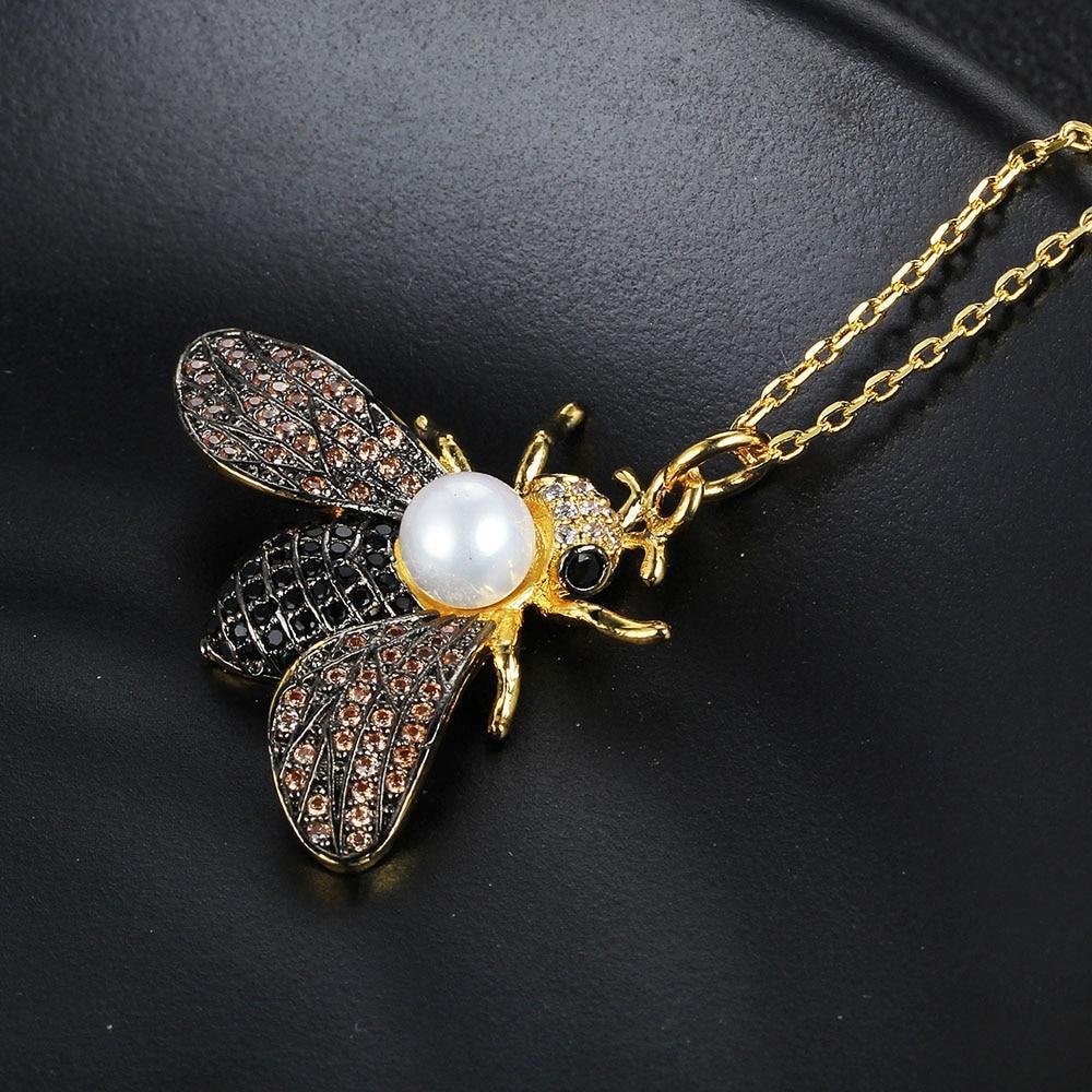 Fashionable Cubic Zirconia Pearl Jewelry Necklace with Bee Insect Pendant for Women-Customized Jewel