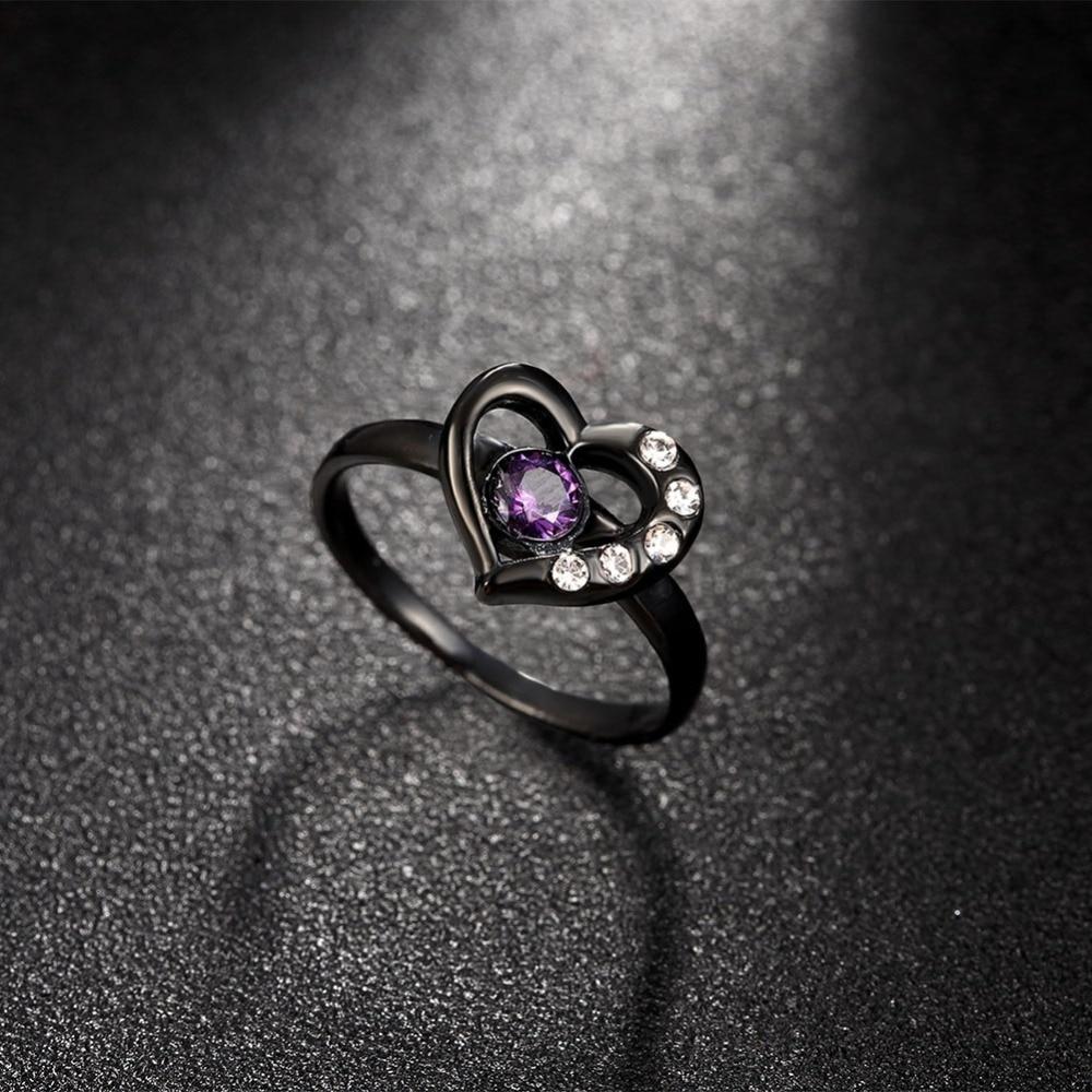 Black Titanium Steel Heart Rings for Women – Purple Cubic Zirconia – Trendy Party Jewelry Accessories-Customized Jewel