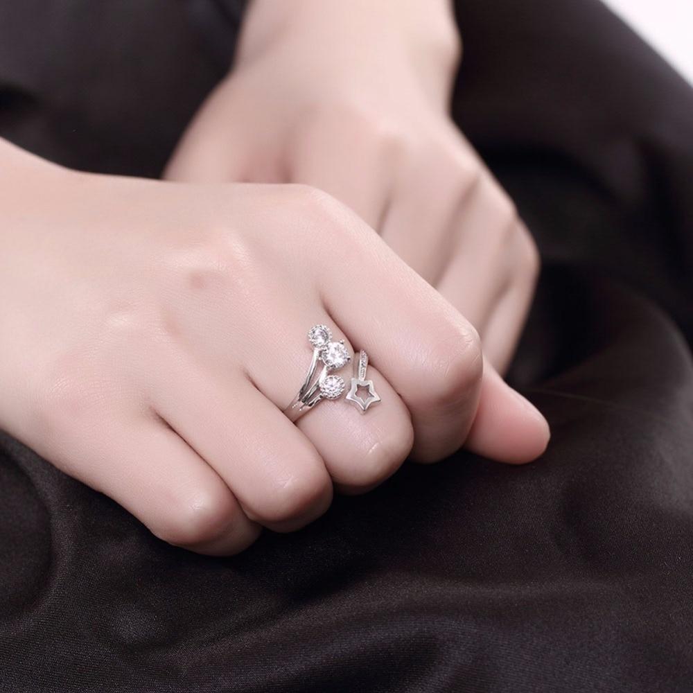 925 Sterling Silver Star Shape Adjustable Ring with Cubic Zirconia, Wedding Jewelry for Women-Customized Jewel