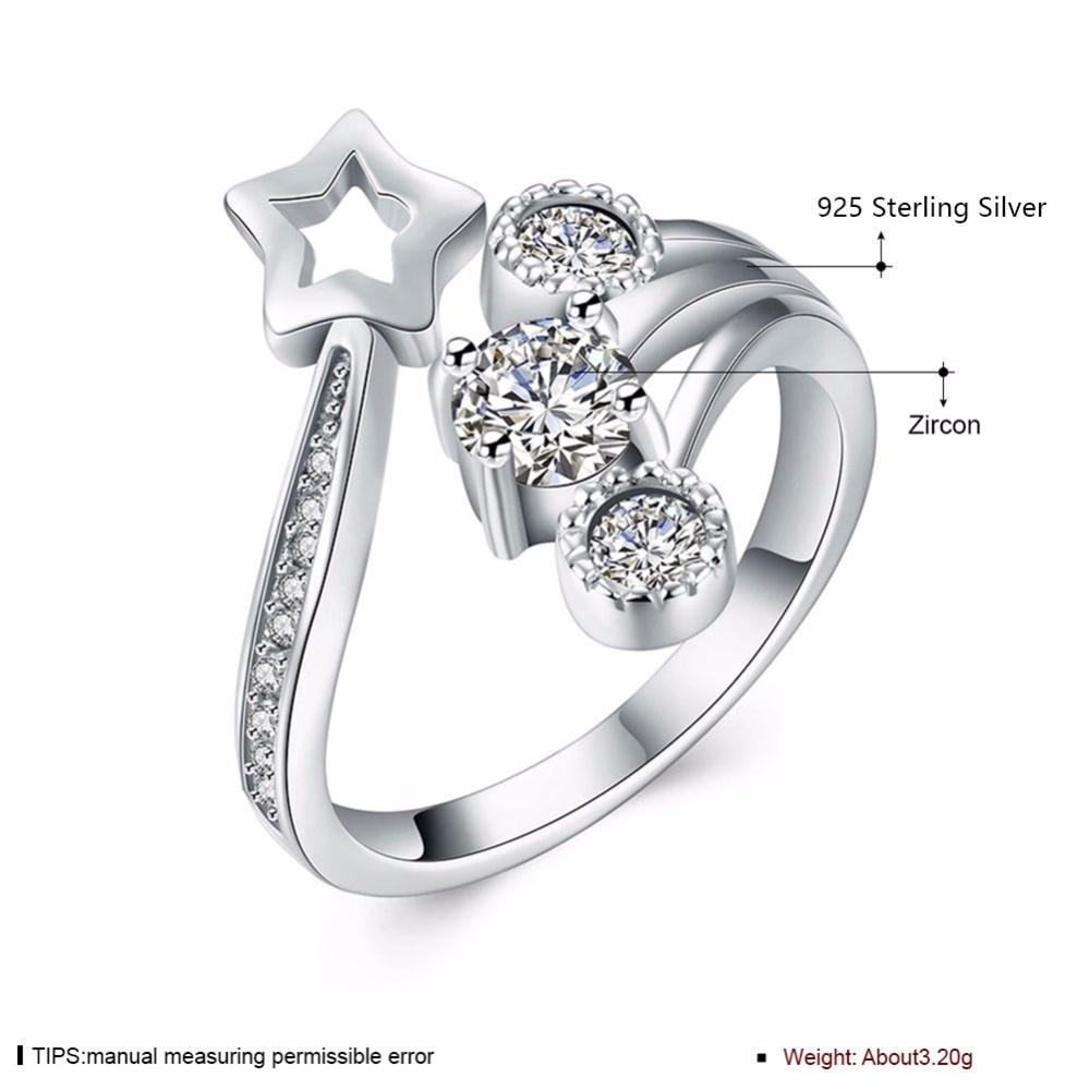 925 Sterling Silver Star Shape Adjustable Ring with Cubic Zirconia, Wedding Jewelry for Women-Customized Jewel