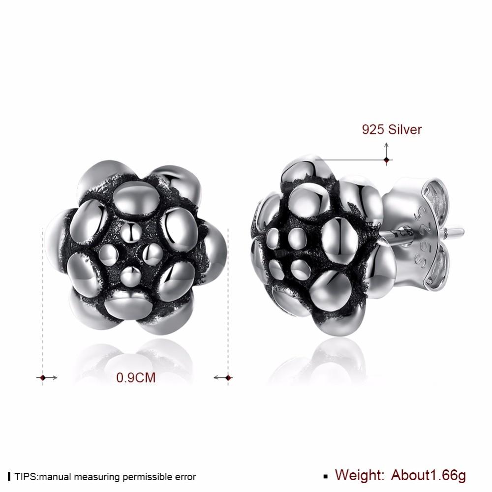 Vintage Rose Shape Black Gun Color Solid 925 Sterling Silver Stud Earrings For Women Fashion Party Jewelry-Customized Jewel