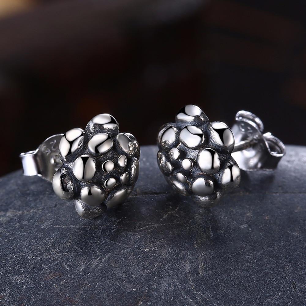 Vintage Rose Shape Black Gun Color Solid 925 Sterling Silver Stud Earrings For Women Fashion Party Jewelry-Customized Jewel