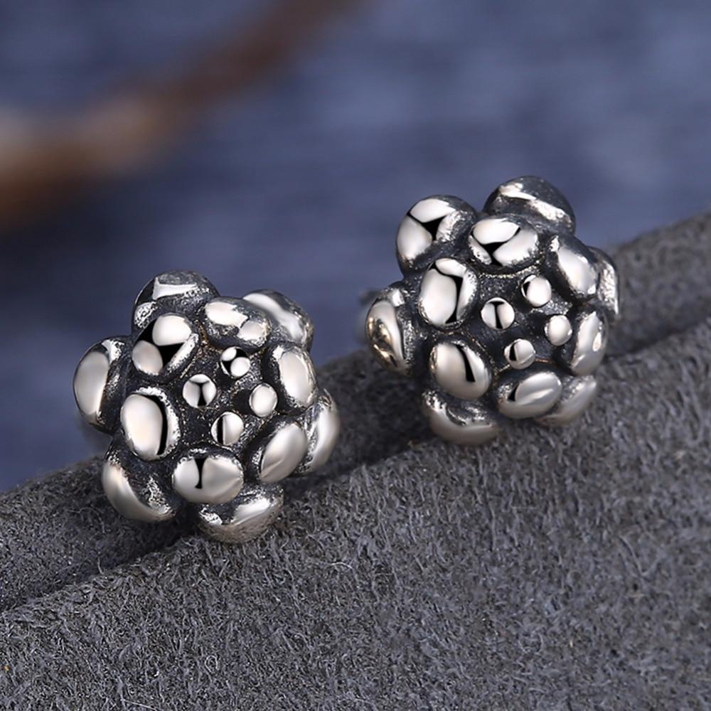 Vintage Rose Shape Black Gun Color Solid 925 Sterling Silver Stud Earrings For Women Fashion Party Jewelry-Customized Jewel