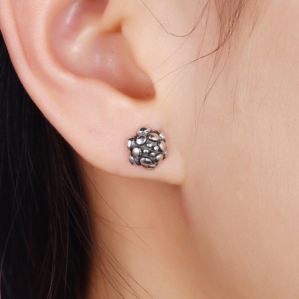 Vintage Rose Shape Black Gun Color Solid 925 Sterling Silver Stud Earrings For Women Fashion Party Jewelry-Customized Jewel