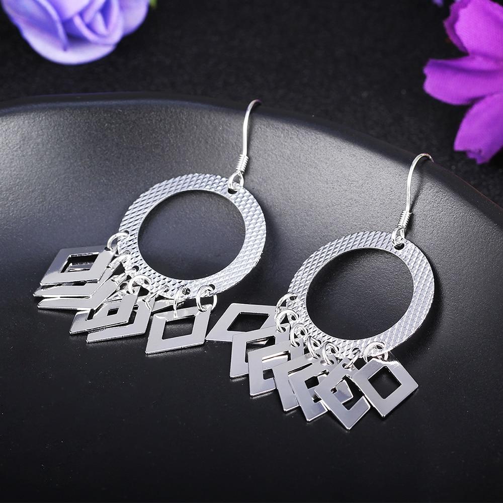 925 Sterling Silver Hollow Circle Rhombus Drop Earrings, Party Fashion Jewelry for Women-Customized Jewel