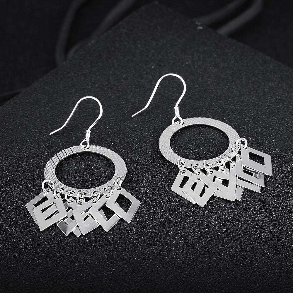 925 Sterling Silver Hollow Circle Rhombus Drop Earrings, Party Fashion Jewelry for Women-Customized Jewel