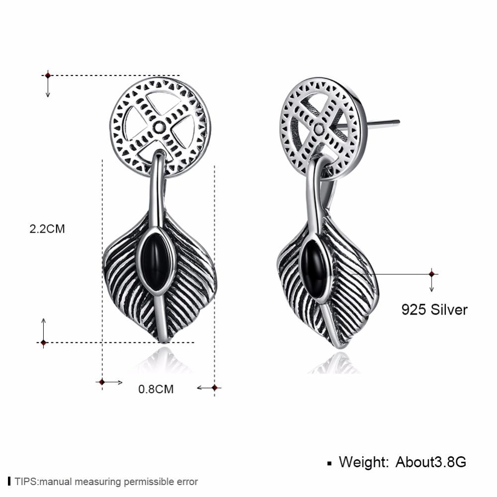 Vintage Leaves Shape Black Gun Color Solid 925 Sterling Silver Stud Earrings For Women Fashion Party Jewelry-Customized Jewel