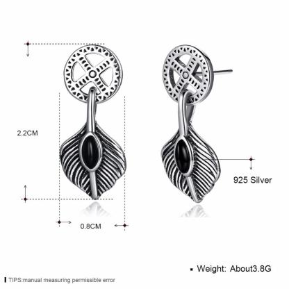 Vintage Leaves Shape Black Gun Color Solid 925 Sterling Silver Stud Earrings For Women Fashion Party Jewelry-Customized Jewel