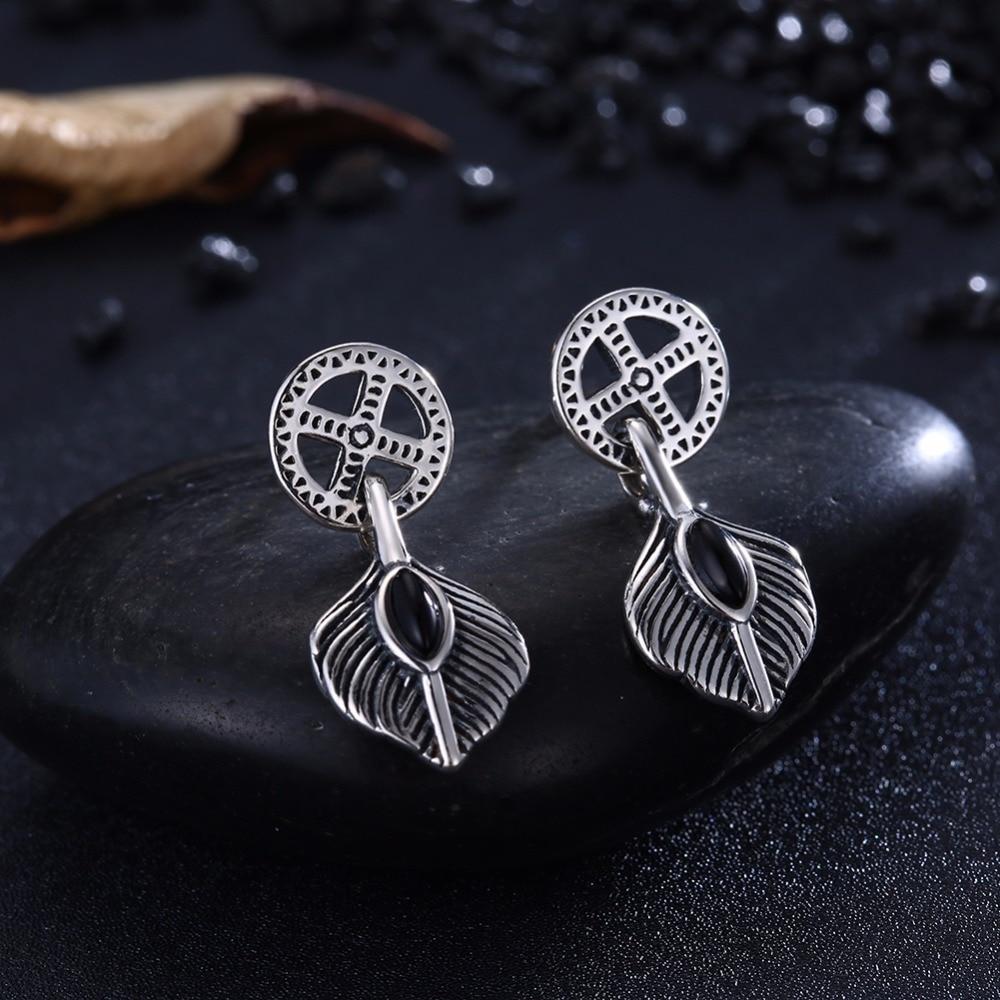 Vintage Leaves Shape Black Gun Color Solid 925 Sterling Silver Stud Earrings For Women Fashion Party Jewelry-Customized Jewel