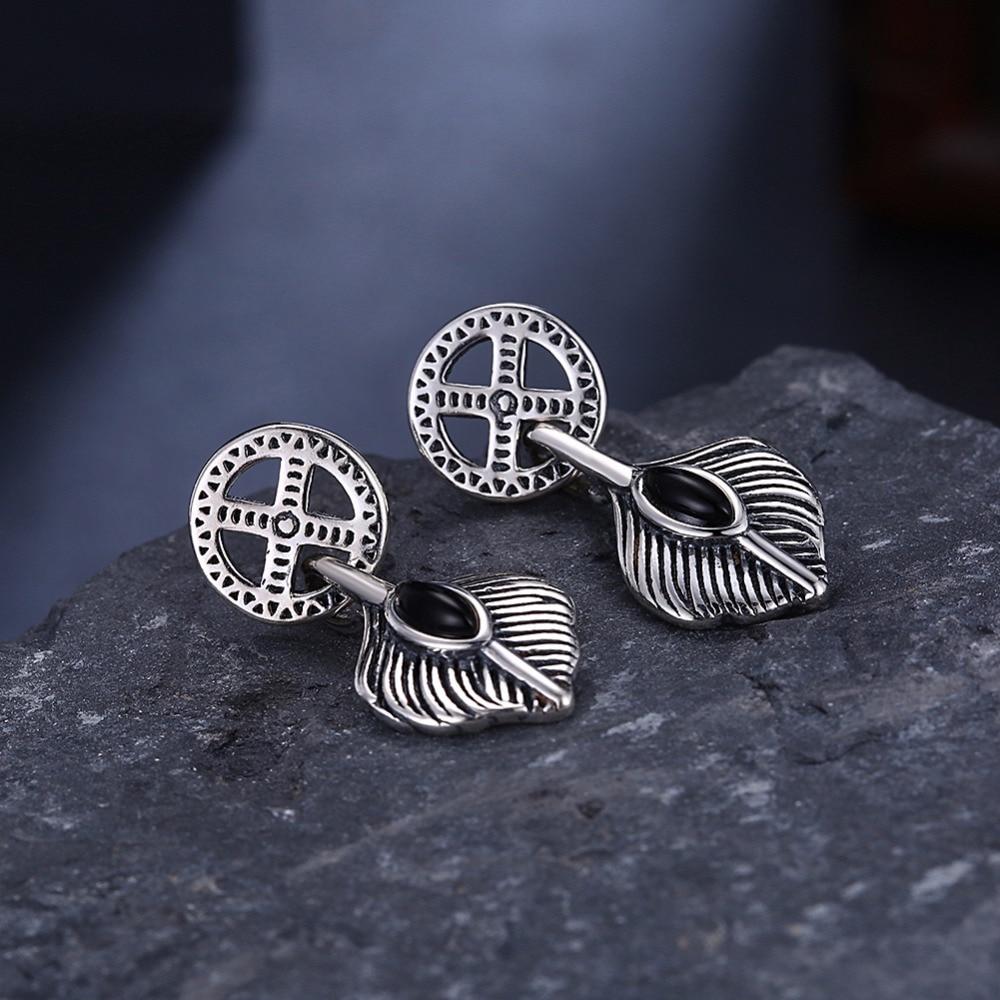 Vintage Leaves Shape Black Gun Color Solid 925 Sterling Silver Stud Earrings For Women Fashion Party Jewelry-Customized Jewel