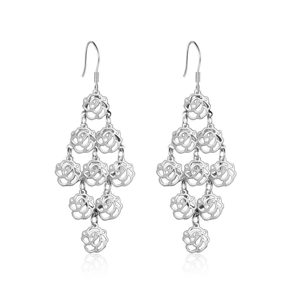 Chandelier Earring Flower Design 925 Sterling Silver Drop Earrings For Women Fashion Jewelry-Customized Jewel
