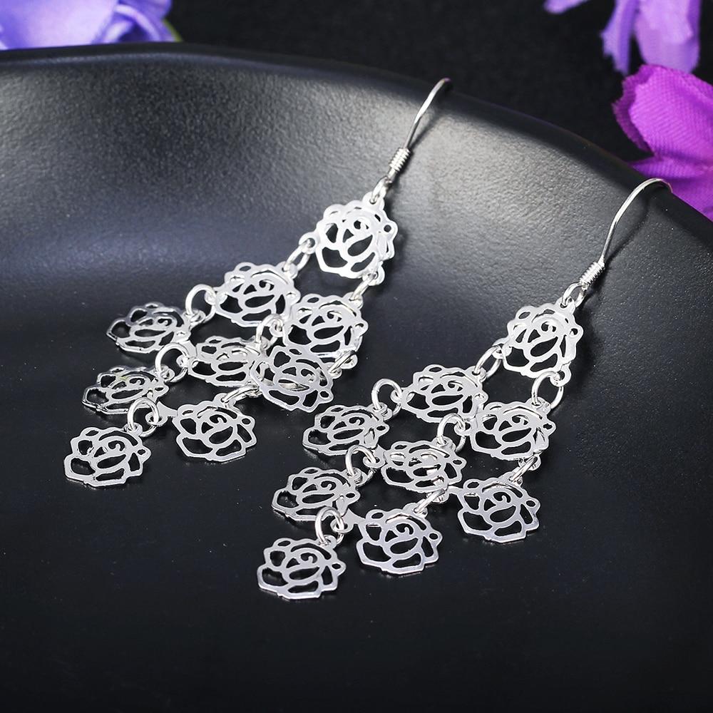 Chandelier Earring Flower Design 925 Sterling Silver Drop Earrings For Women Fashion Jewelry-Customized Jewel