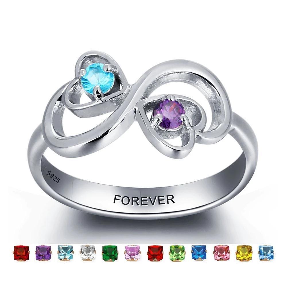 Personalized 925 Sterling Silver Infinity Love Rings for Women – Custom Two Birthstones & Engrave Name – Trendy Jewelry-Customized Jewel
