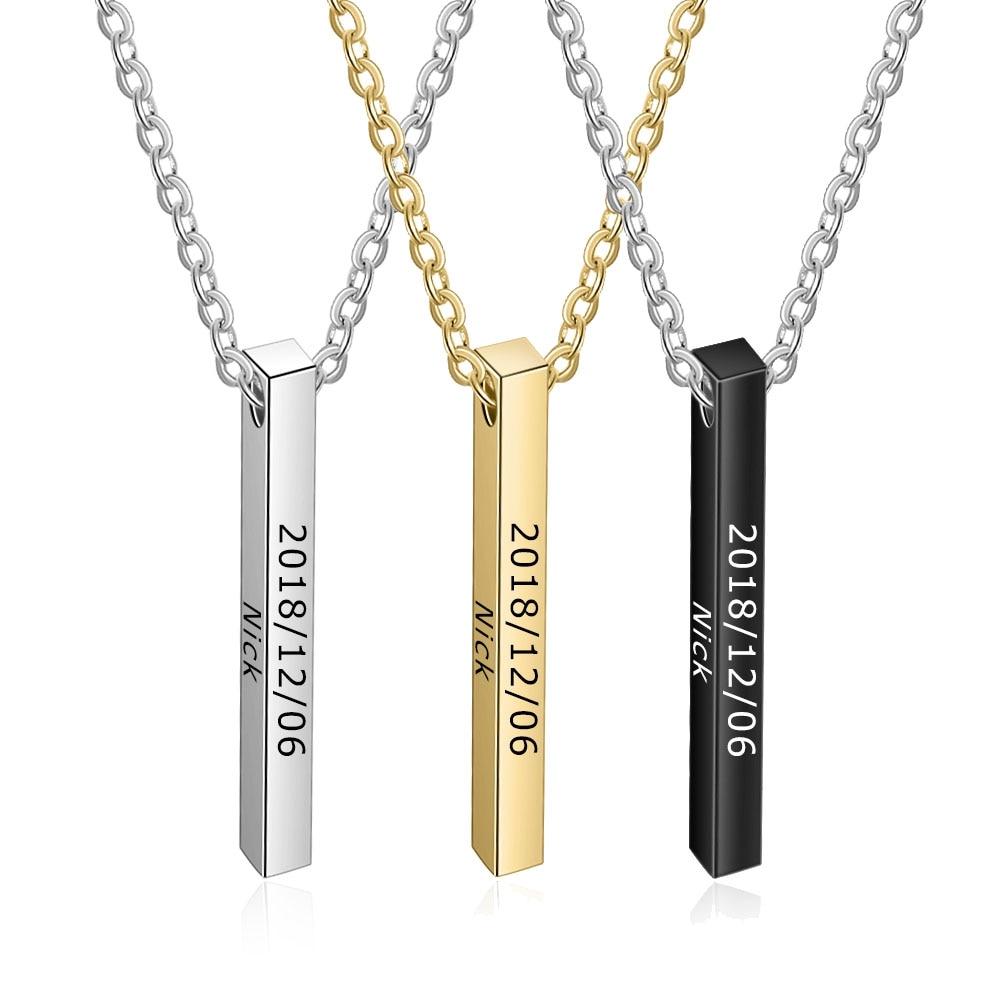 Personalized Stainless Steel Engraved Name Strip Pendant Necklaces, 3 Color Options, Fashion Gift for Women-Customized Jewel