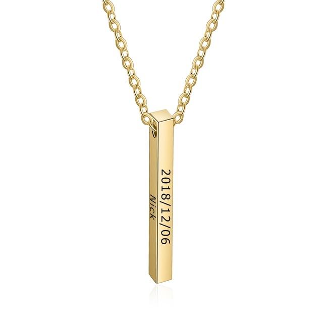 Personalized Stainless Steel Engraved Name Strip Pendant Necklaces, 3 Color Options, Fashion Gift for Women-Customized Jewel