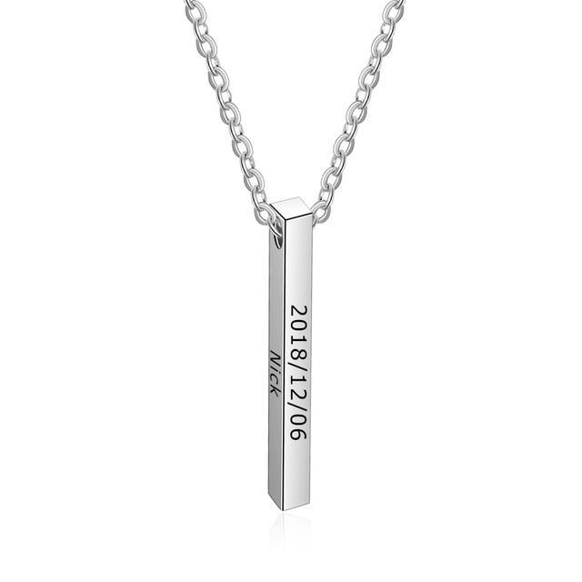 Personalized Stainless Steel Engraved Name Strip Pendant Necklaces, 3 Color Options, Fashion Gift for Women-Customized Jewel