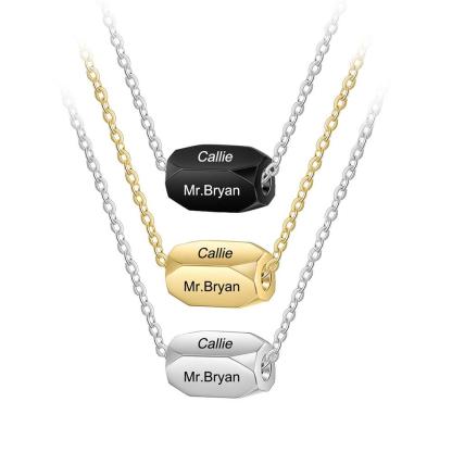 Personalised Stainless Steel 3 Color Strip Fashion Necklace with Engraved Name Pendant-Customized Jewel