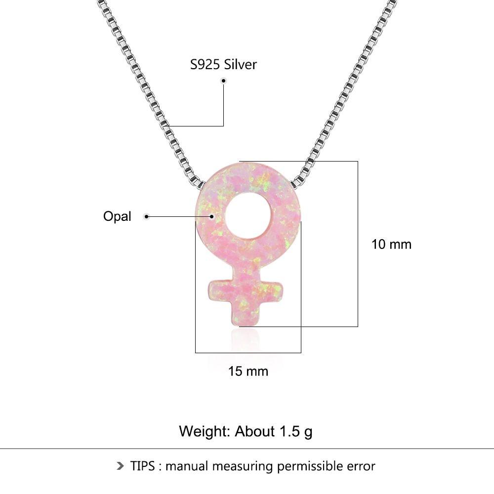 Women’s 925 Sterling Silver Necklace & Female Gender Symbol Pendant with Pink Opal, Trendy Fashion Jewelry with Box Chain-Customized Jewel