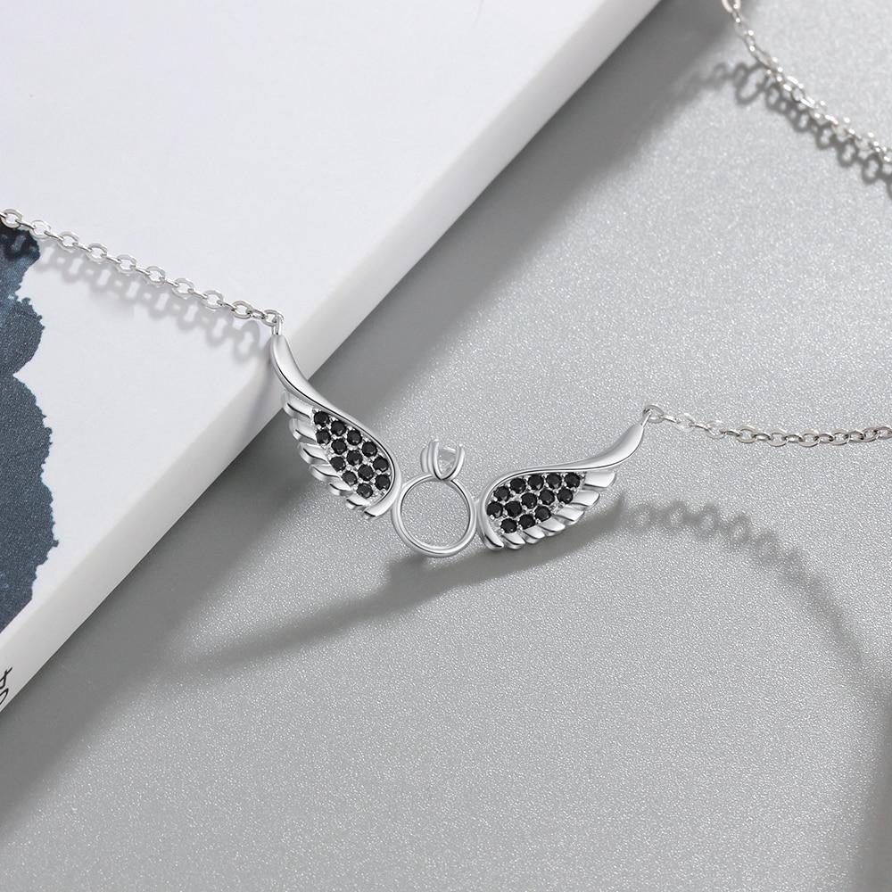 925 Sterling Silver Women Fashion Jewelry Necklace with Black CZ Wing Pendants, Perfect Jewelry Gift for Girls-Customized Jewel
