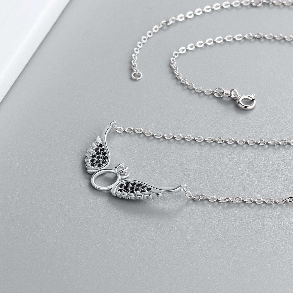 925 Sterling Silver Women Fashion Jewelry Necklace with Black CZ Wing Pendants, Perfect Jewelry Gift for Girls-Customized Jewel