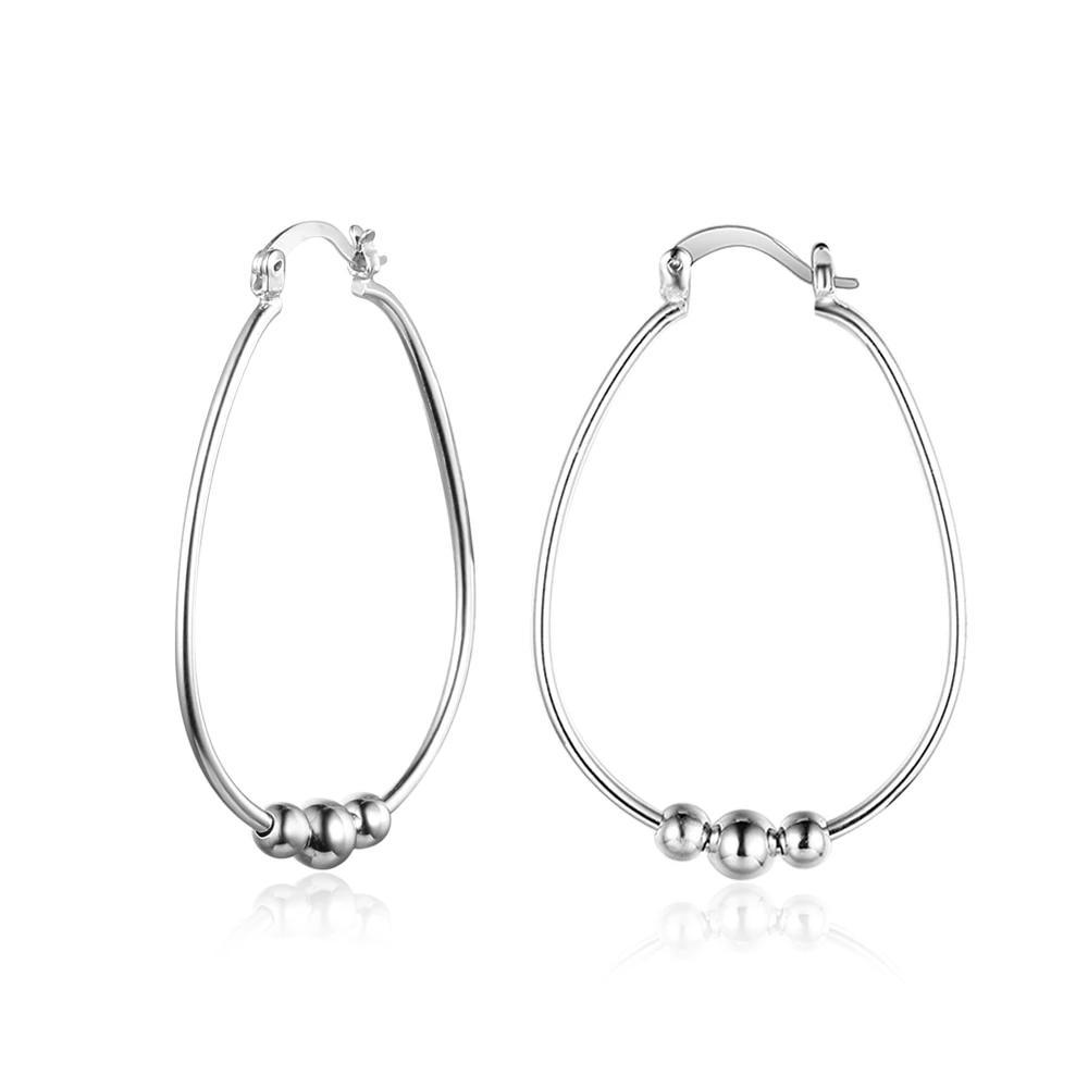 Sterling Silver Earrings - Women Fashion Jewelry - Rhodium Plated - Big Circle with Sliding Bead Hoop Earrings-Customized Jewel
