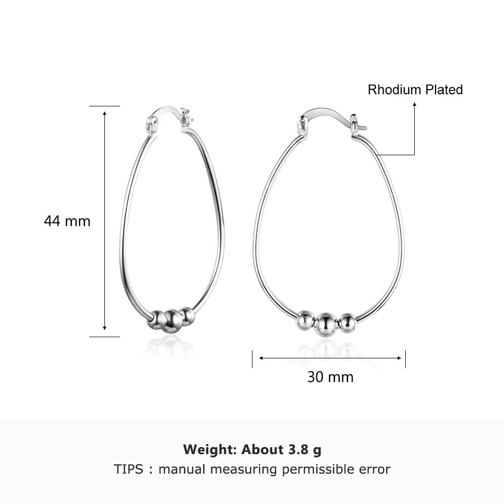 Sterling Silver Earrings - Women Fashion Jewelry - Rhodium Plated - Big Circle with Sliding Bead Hoop Earrings-Customized Jewel